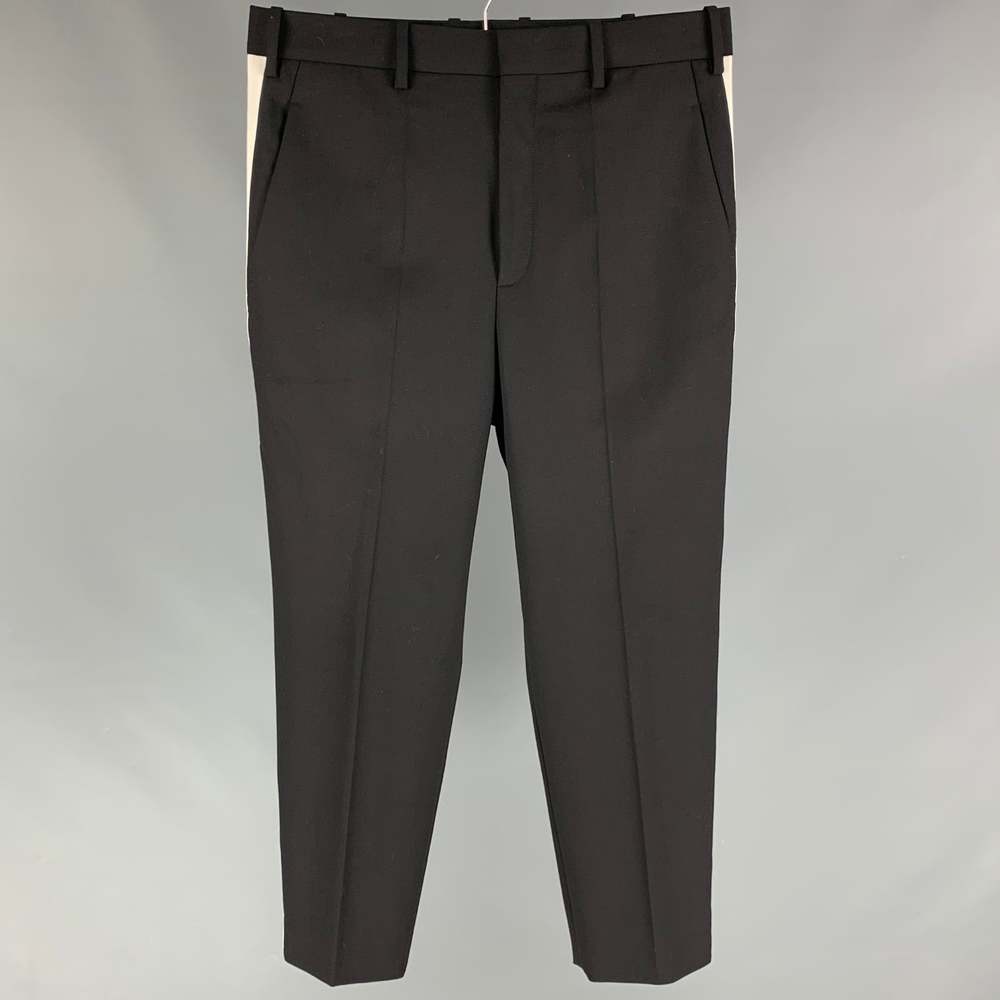 NEIL BARRETT Size 32 Black White Polyester Wool Dropped Crotch Fit Dress Pants